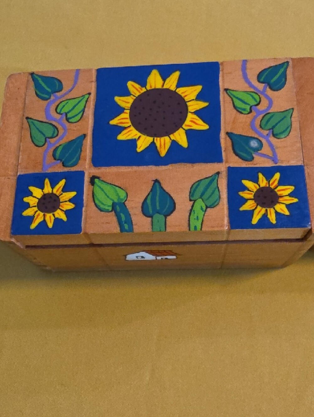 Hand-Painted Sunflower Wood Nesting Trinket Boxes - Set of 2